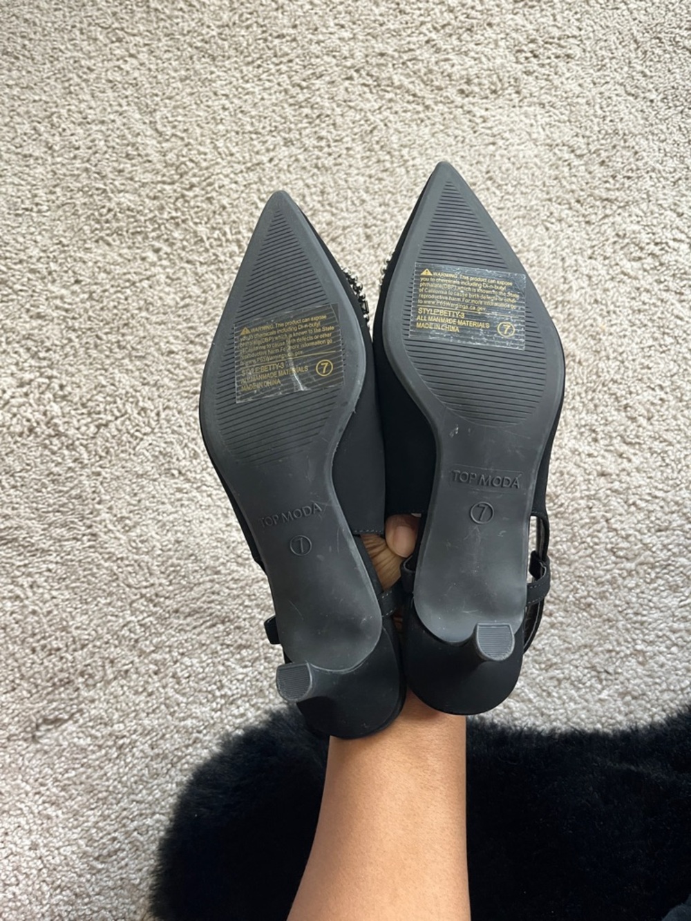 TOP Moda Black Pointed Slingback Kitten Heels with Crystal Buckle - Picture 13 of 13